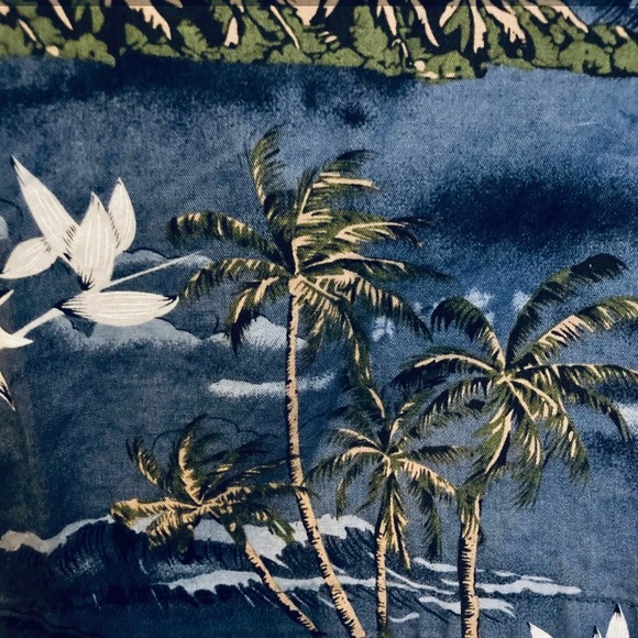PALMWAVE Hawaiian Surfer Palm Trees Island Blue Shirt Surfer Tropical Men Medium - Picture 9 of 16